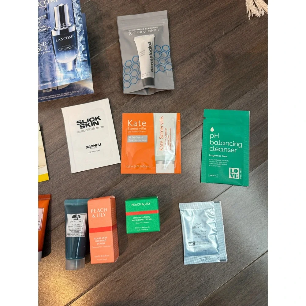 Luxury Skincare Sample Bundle Cecred Lancome Peach & Lily Origins Clarins‎ 14pc